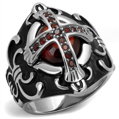 Anillo Color Plata Para Hombres de Acero Inoxidable Cruz con Ruby - Jewelry Store by Erik Rayo
