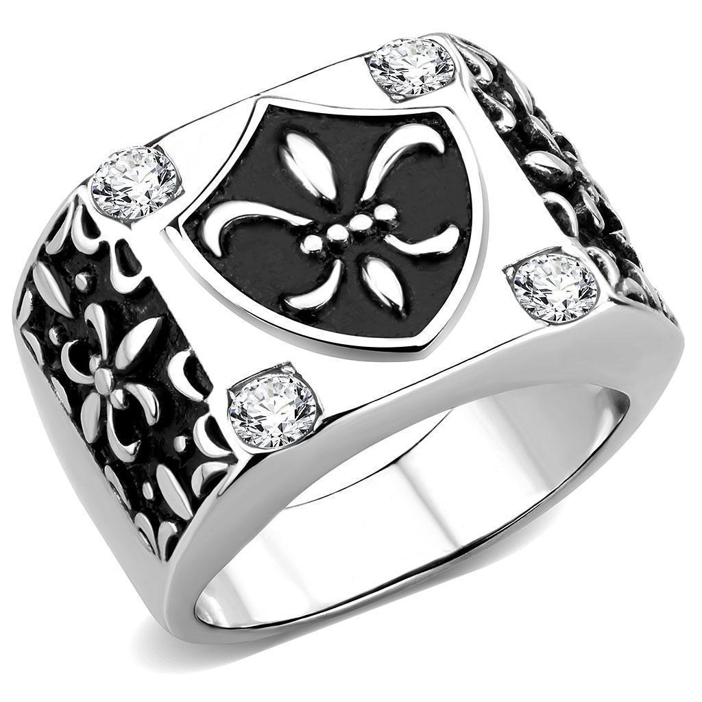 Anillo Color Plata Para Hombres de Acero Inoxidable Cruz en Cuatro Puntos de Diamante - Jewelry Store by Erik Rayo
