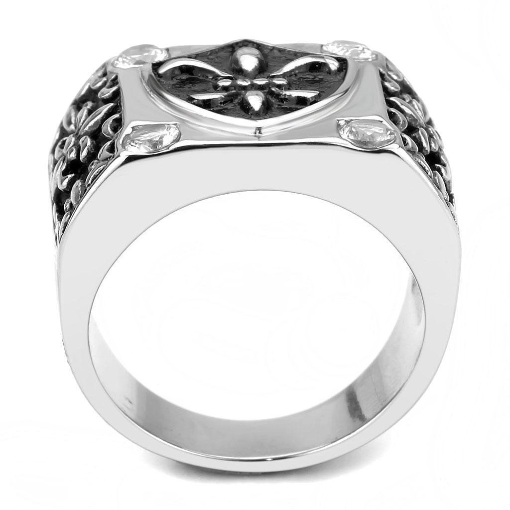 Anillo Color Plata Para Hombres de Acero Inoxidable Cruz en Cuatro Puntos de Diamante - Jewelry Store by Erik Rayo