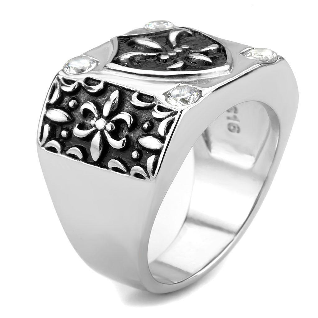 Anillo Color Plata Para Hombres de Acero Inoxidable Cruz en Cuatro Puntos de Diamante - Jewelry Store by Erik Rayo