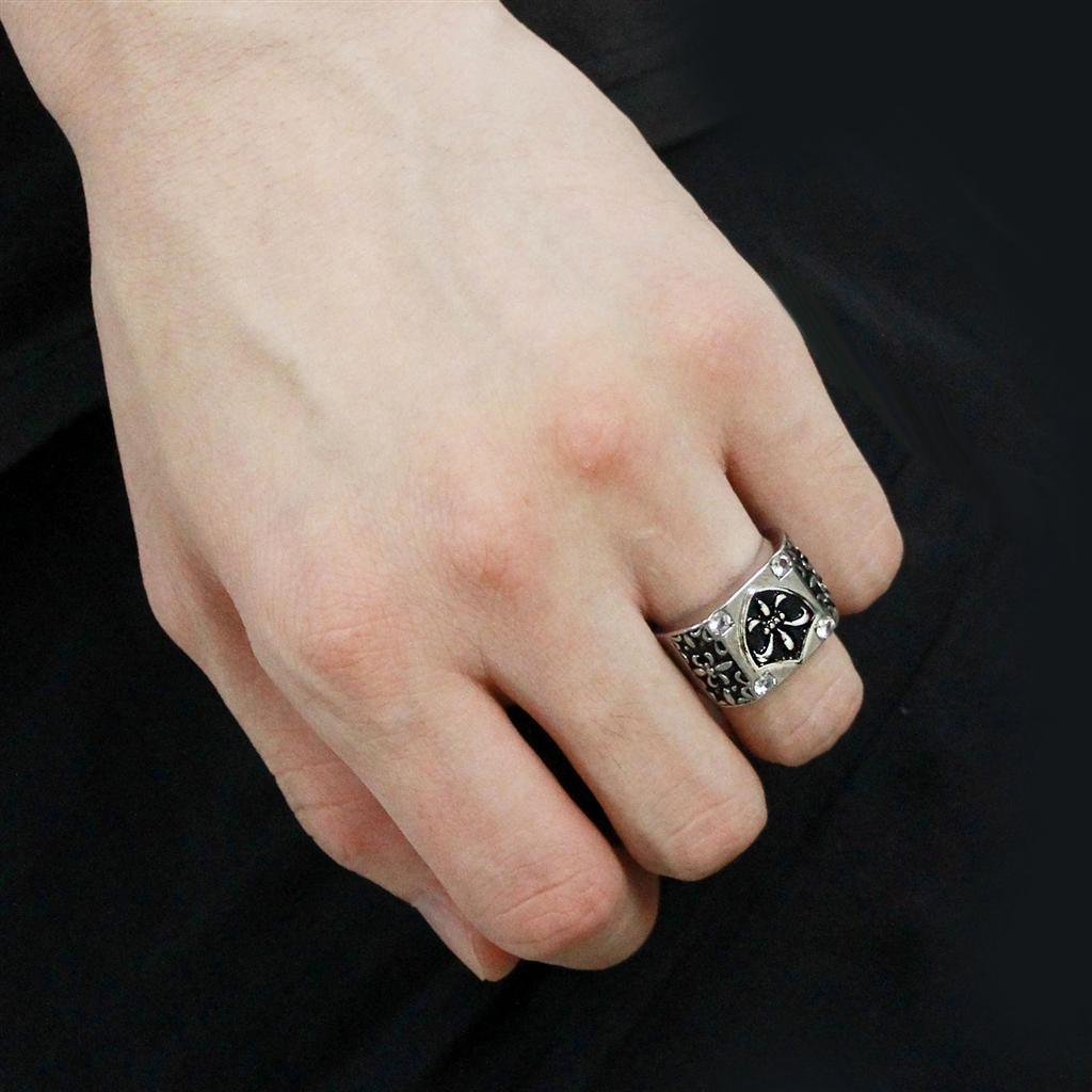 Anillo Color Plata Para Hombres de Acero Inoxidable Cruz en Cuatro Puntos de Diamante - Jewelry Store by Erik Rayo