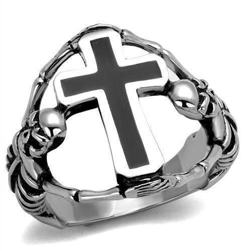 Anillo Color Plata Para Hombres de Acero Inoxidable Cruz Sostenida por Esqueletos - Jewelry Store by Erik Rayo
