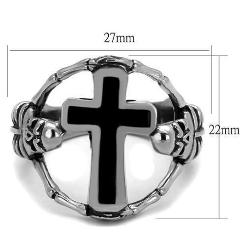 Anillo Color Plata Para Hombres de Acero Inoxidable Cruz Sostenida por Esqueletos - Jewelry Store by Erik Rayo