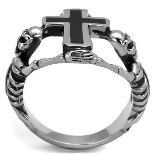 Anillo Color Plata Para Hombres de Acero Inoxidable Cruz Sostenida por Esqueletos - Jewelry Store by Erik Rayo
