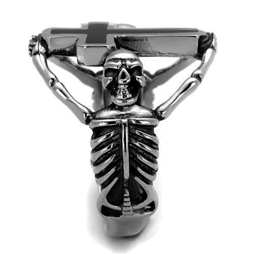 Anillo Color Plata Para Hombres de Acero Inoxidable Cruz Sostenida por Esqueletos - Jewelry Store by Erik Rayo