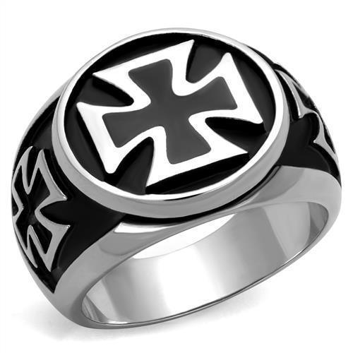 Anillo Color Plata Para Hombres de Acero Inoxidable Cruz Tallada en Onyx - Jewelry Store by Erik Rayo