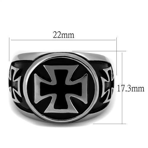 Anillo Color Plata Para Hombres de Acero Inoxidable Cruz Tallada en Onyx - Jewelry Store by Erik Rayo