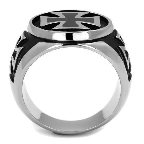 Anillo Color Plata Para Hombres de Acero Inoxidable Cruz Tallada en Onyx - Jewelry Store by Erik Rayo