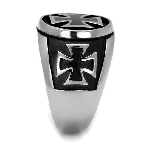Anillo Color Plata Para Hombres de Acero Inoxidable Cruz Tallada en Onyx - Jewelry Store by Erik Rayo