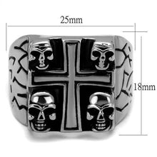 Load image into Gallery viewer, Anillo Color Plata Para Hombres y Ninos de Acero Inoxidable Cruz y Calaveras - Jewelry Store by Erik Rayo
