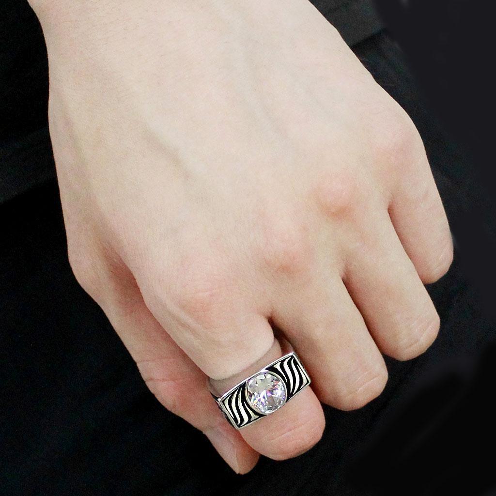 Anillo Color Plata Para Hombres de Acero Inoxidable Curvas en Zebra - Jewelry Store by Erik Rayo