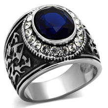 Load image into Gallery viewer, Anillo Color Plata Para Hombres y Ninos de Acero Inoxidable de Rey Con Piedra Azul Royal - Jewelry Store by Erik Rayo
