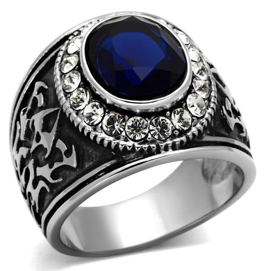 Anillo Color Plata Para Hombres y Ninos de Acero Inoxidable de Rey Con Piedra Azul Royal - Jewelry Store by Erik Rayo