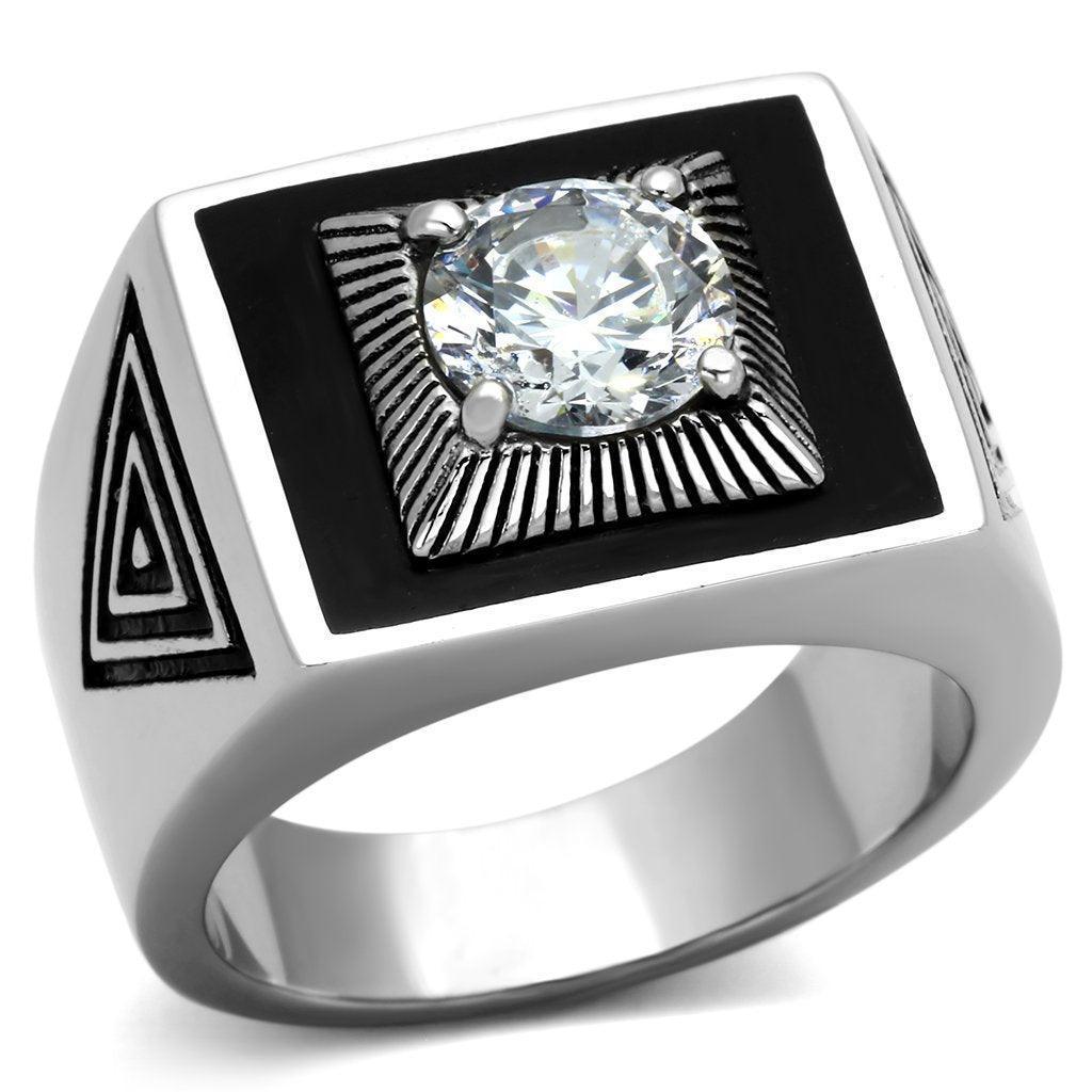 Anillo Color Plata Para Hombres de Acero Inoxidable Diamante en Piramide - Jewelry Store by Erik Rayo