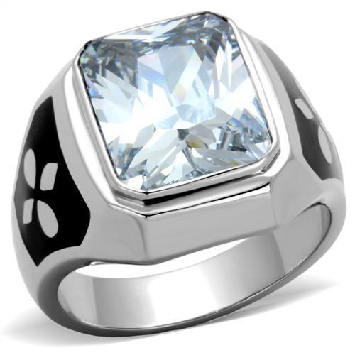 Anillo Color Plata Para Hombres de Acero Inoxidable Diamante Grande Rectangular - Jewelry Store by Erik Rayo