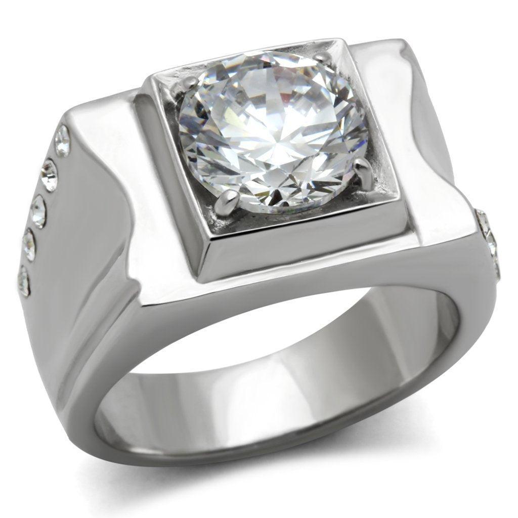 Anillo Color Plata Para Hombres de Acero Inoxidable Diamante Grande Solitario - Jewelry Store by Erik Rayo