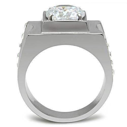 Anillo Color Plata Para Hombres de Acero Inoxidable Diamante Grande Solitario - Jewelry Store by Erik Rayo