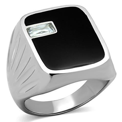 Anillo Color Plata Para Hombres de Acero Inoxidable Diamante Rectangular en Onyx - Jewelry Store by Erik Rayo