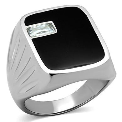 Anillo Color Plata Para Hombres y Ninos de Acero Inoxidable Diamante Rectangular en Onyx - Jewelry Store by Erik Rayo