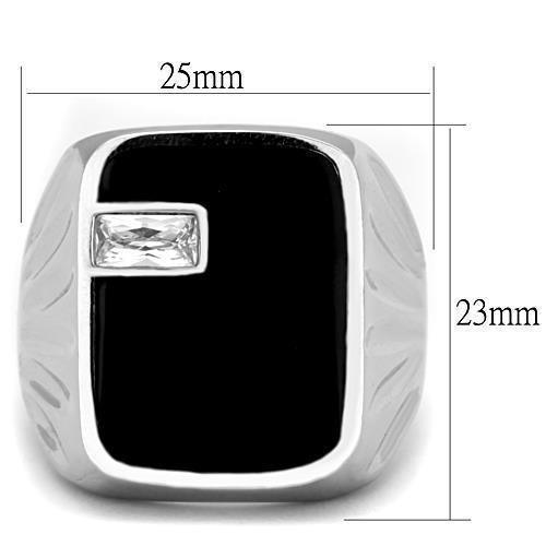 Anillo Color Plata Para Hombres de Acero Inoxidable Diamante Rectangular en Onyx - Jewelry Store by Erik Rayo