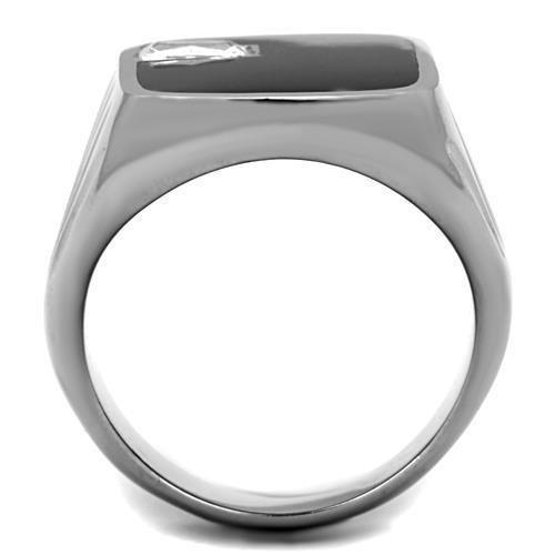 Anillo Color Plata Para Hombres de Acero Inoxidable Diamante Rectangular en Onyx - Jewelry Store by Erik Rayo