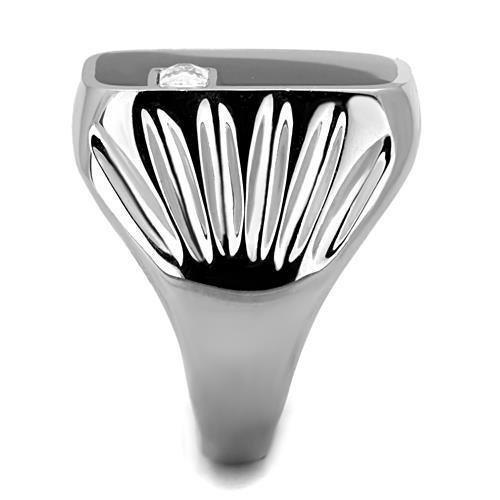 Anillo Color Plata Para Hombres de Acero Inoxidable Diamante Rectangular en Onyx - Jewelry Store by Erik Rayo