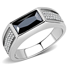 Load image into Gallery viewer, Anillo Color Plata Para Hombres y Ninos de Acero Inoxidable Diamante Rectangular Negro - Jewelry Store by Erik Rayo
