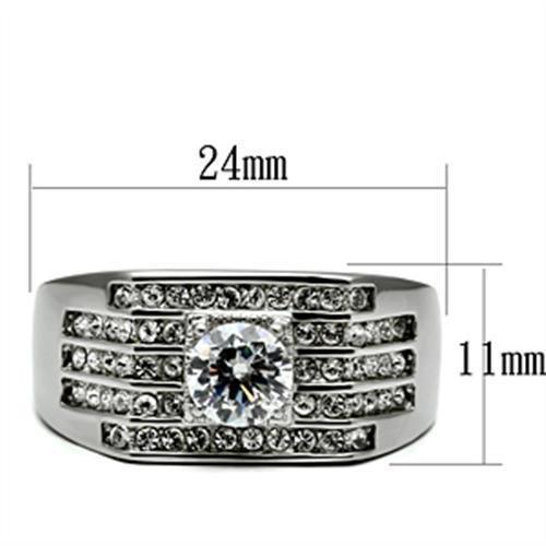 Anillo Color Plata Para Hombres de Acero Inoxidable Diamante Redondo en Lineas - Jewelry Store by Erik Rayo