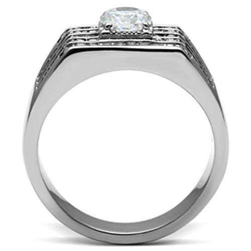 Anillo Color Plata Para Hombres de Acero Inoxidable Diamante Redondo en Lineas - Jewelry Store by Erik Rayo