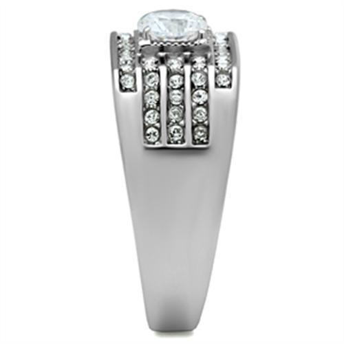 Anillo Color Plata Para Hombres de Acero Inoxidable Diamante Redondo en Lineas - Jewelry Store by Erik Rayo