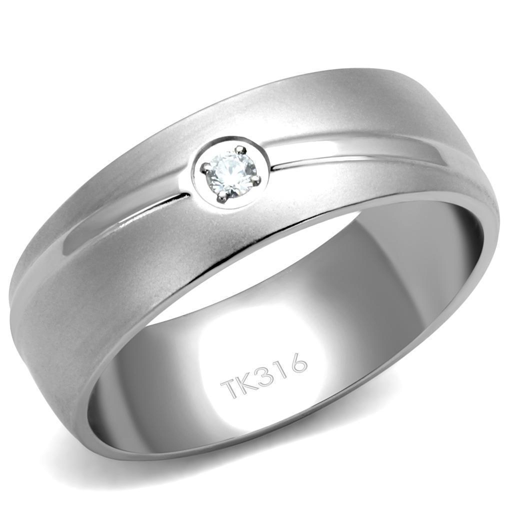 Anillo Color Plata Para Hombres de Acero Inoxidable Diamante Solitario Sencillo - Jewelry Store by Erik Rayo
