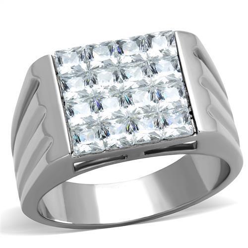 Anillo Color Plata Para Hombres de Acero Inoxidable Diamantes Corte Princesa - Jewelry Store by Erik Rayo