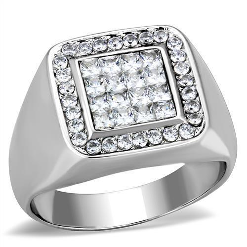 Anillo Color Plata Para Hombres de Acero Inoxidable Diamantes Corte Princesa y Redondo - Jewelry Store by Erik Rayo
