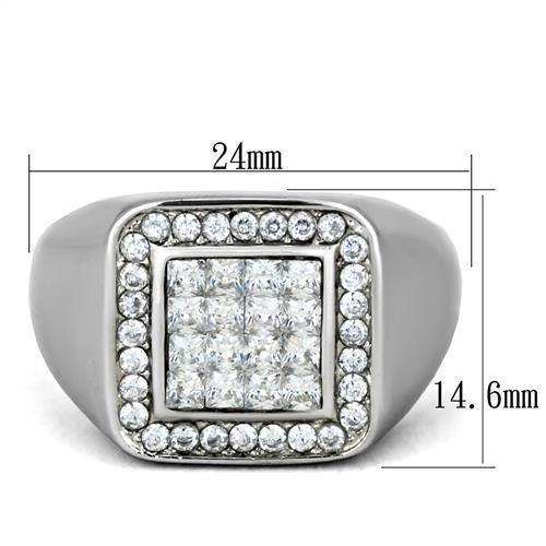 Anillo Color Plata Para Hombres de Acero Inoxidable Diamantes Corte Princesa y Redondo - Jewelry Store by Erik Rayo