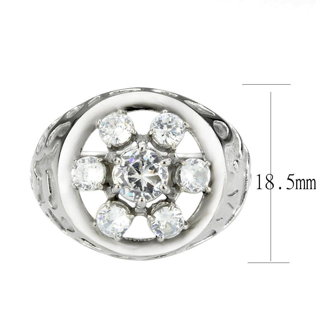 Anillo Color Plata Para Hombres de Acero Inoxidable Diamantes en Flor de Hexagono - Jewelry Store by Erik Rayo