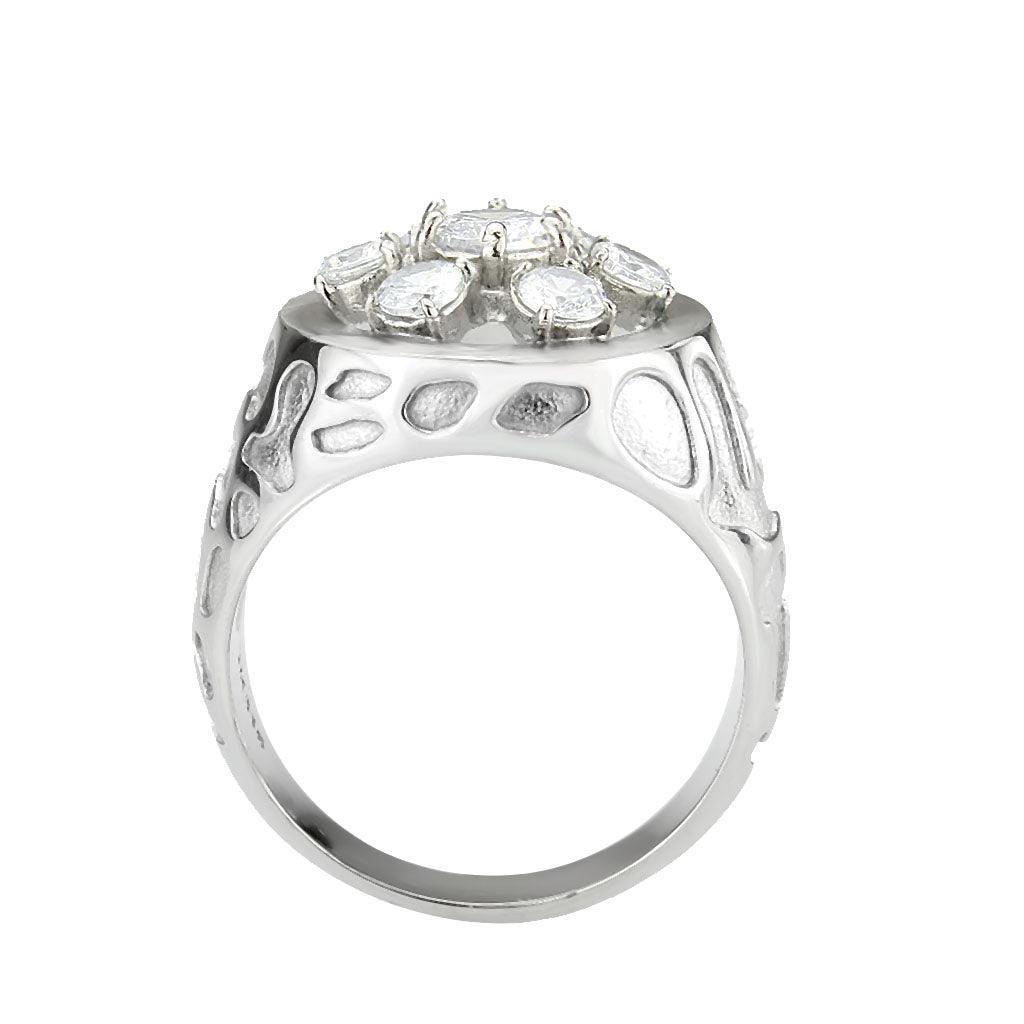 Anillo Color Plata Para Hombres de Acero Inoxidable Diamantes en Flor de Hexagono - Jewelry Store by Erik Rayo