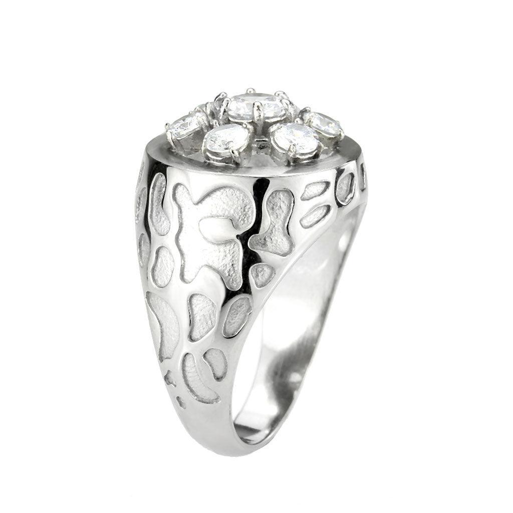 Anillo Color Plata Para Hombres de Acero Inoxidable Diamantes en Flor de Hexagono - Jewelry Store by Erik Rayo