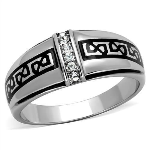 Anillo Color Plata Para Hombres de Acero Inoxidable Diamantes Linear con Patron - Jewelry Store by Erik Rayo