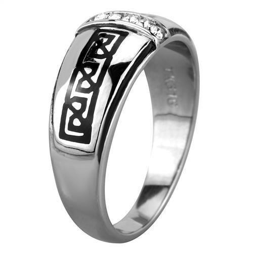 Anillo Color Plata Para Hombres de Acero Inoxidable Diamantes Linear con Patron - Jewelry Store by Erik Rayo