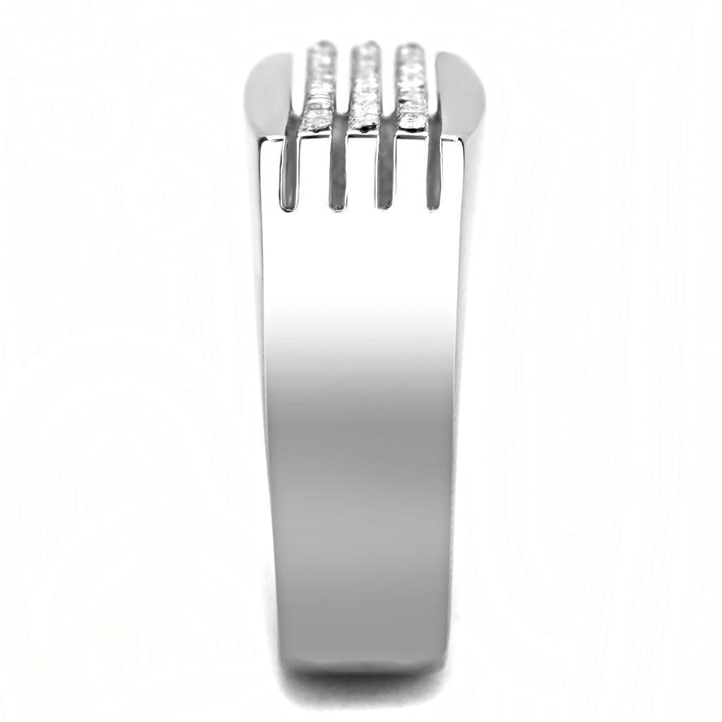 Anillo Color Plata Para Hombres de Acero Inoxidable Diamantes Tres Lineas - Jewelry Store by Erik Rayo