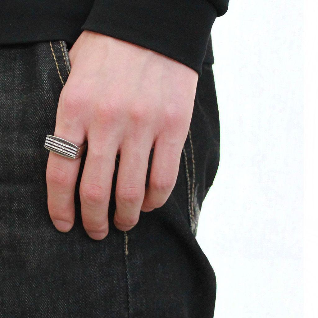 Anillo Color Plata Para Hombres de Acero Inoxidable Diamantes Tres Lineas - Jewelry Store by Erik Rayo