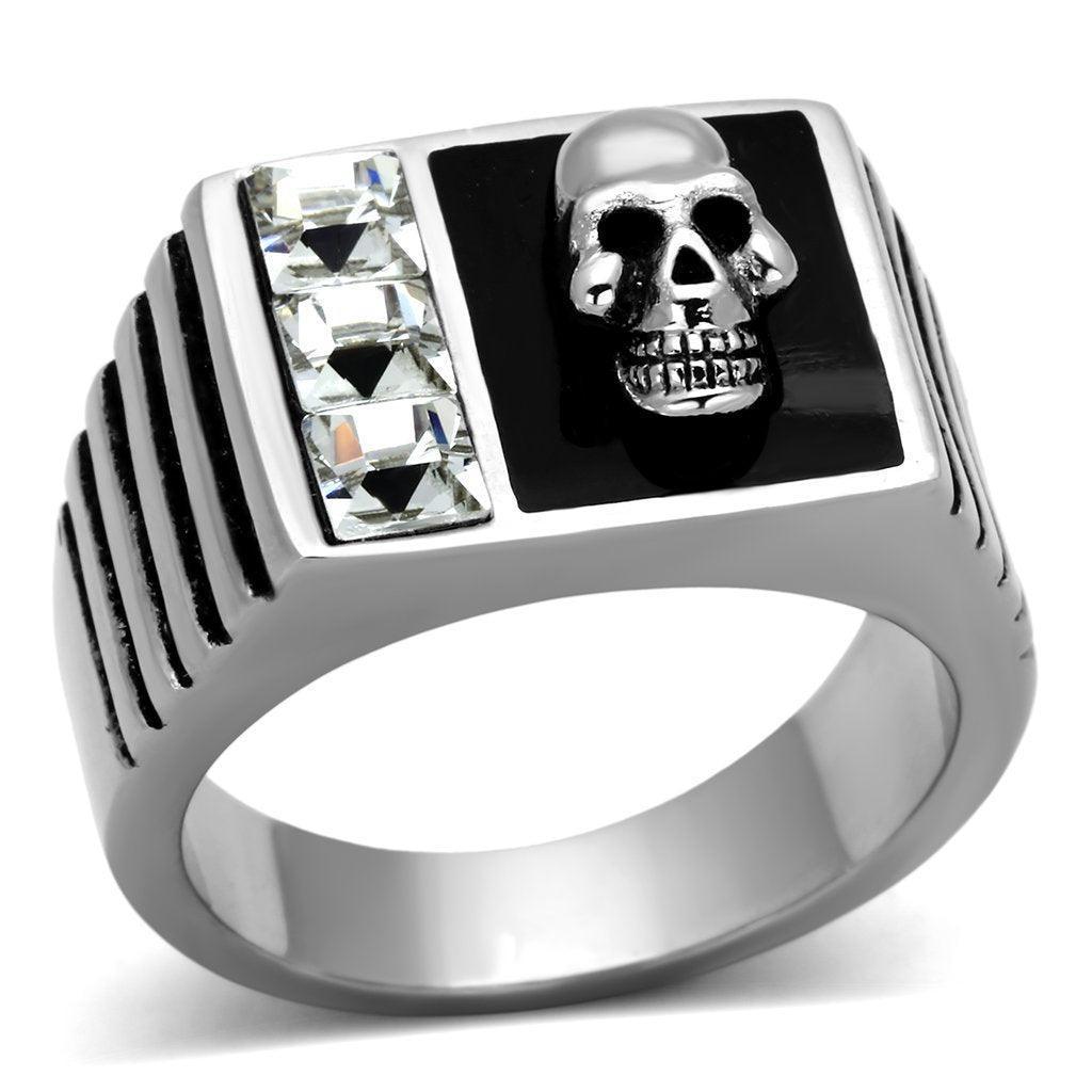 Anillo Color Plata Para Hombres de Acero Inoxidable Diamantes y Calavera en Onyx - Jewelry Store by Erik Rayo