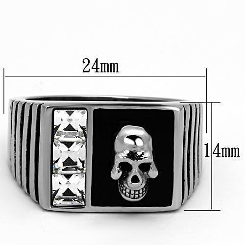 Anillo Color Plata Para Hombres de Acero Inoxidable Diamantes y Calavera en Onyx - Jewelry Store by Erik Rayo