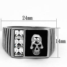 Load image into Gallery viewer, Anillo Color Plata Para Hombres y Ninos de Acero Inoxidable Diamantes y Calavera en Onyx - Jewelry Store by Erik Rayo
