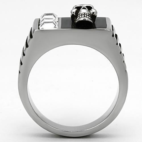 Anillo Color Plata Para Hombres de Acero Inoxidable Diamantes y Calavera en Onyx - Jewelry Store by Erik Rayo