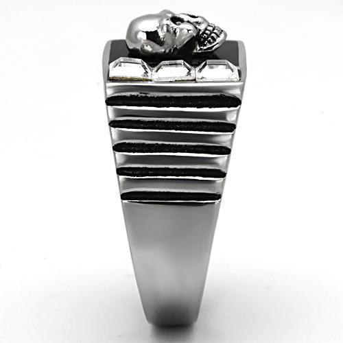 Anillo Color Plata Para Hombres de Acero Inoxidable Diamantes y Calavera en Onyx - Jewelry Store by Erik Rayo