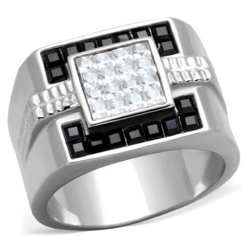 Anillo Color Plata Para Hombres de Acero Inoxidable Diamantes y Onyx Corte Princesa - Jewelry Store by Erik Rayo