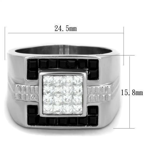 Anillo Color Plata Para Hombres de Acero Inoxidable Diamantes y Onyx Corte Princesa - Jewelry Store by Erik Rayo