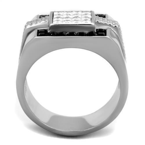 Anillo Color Plata Para Hombres de Acero Inoxidable Diamantes y Onyx Corte Princesa - Jewelry Store by Erik Rayo
