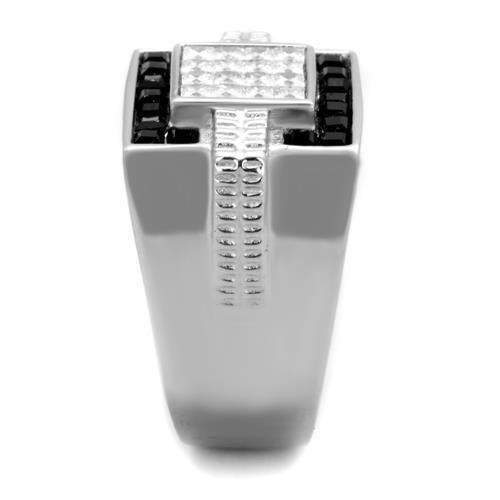Anillo Color Plata Para Hombres de Acero Inoxidable Diamantes y Onyx Corte Princesa - Jewelry Store by Erik Rayo